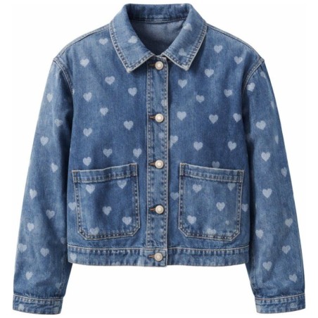 Veste en Jean Oversize Imprimé Cœurs | 100% Coton