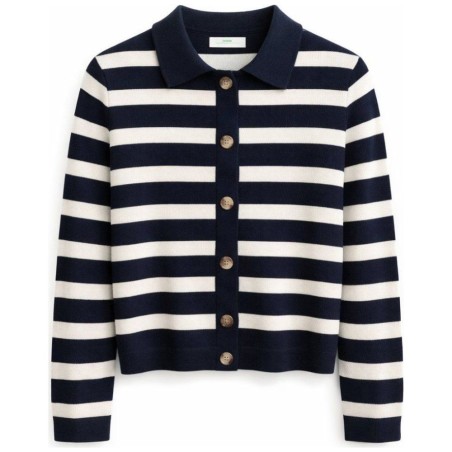 Cardigan Rayé Marine Blanc Laine — Mise au Green