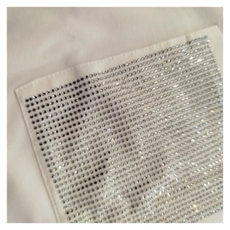 T-shirt Poche Strass Ecru Femme – K DESIGN