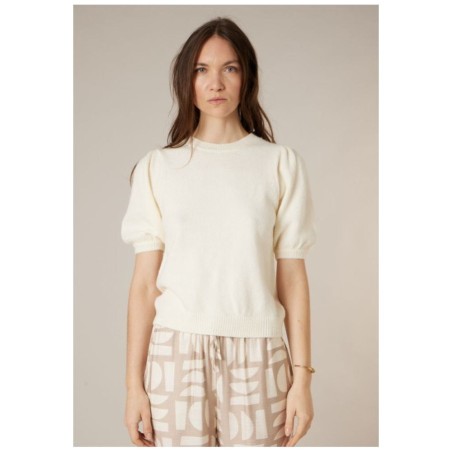 Pull Nevalia PU W Deeluxe – Ivoire Crop à Manches Bouffantes