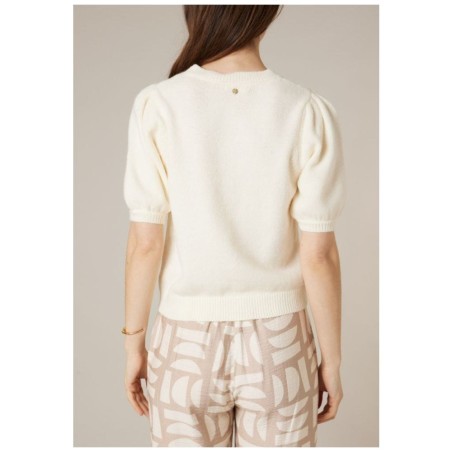 Pull Nevalia PU W Deeluxe – Ivoire Crop à Manches Bouffantes
