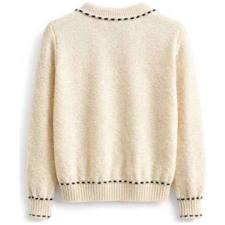 Cardigan Maille Écru Surpiqûres Contrastantes bleu marine