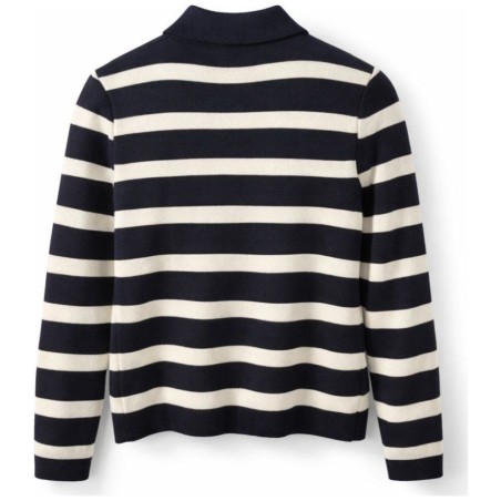 Cardigan Rayé Marine Blanc Laine — Mise au Green