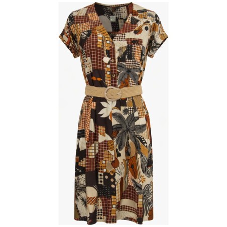 Robe Inma Tinta Chocolat - Midi Fluide Viscose Lin